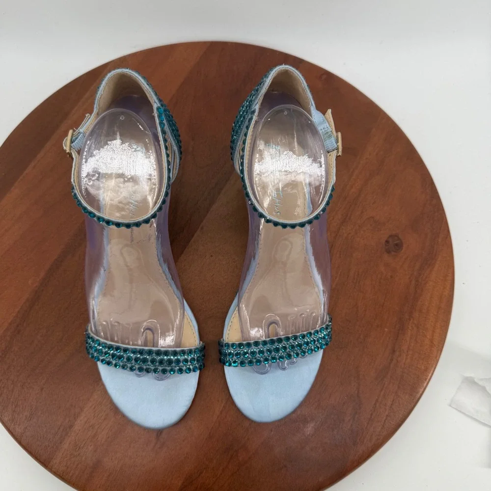 Betsey Johnson SB-DEBIE Wedge Sandals Womens Blue Rhinestone Crystal 9.5M